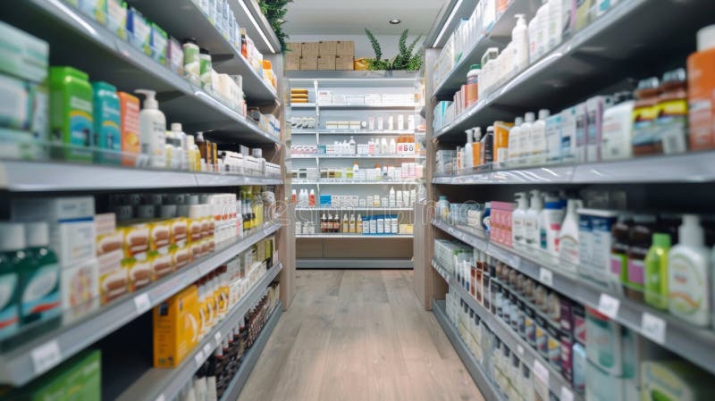 Retail store shelves stocked with branded products