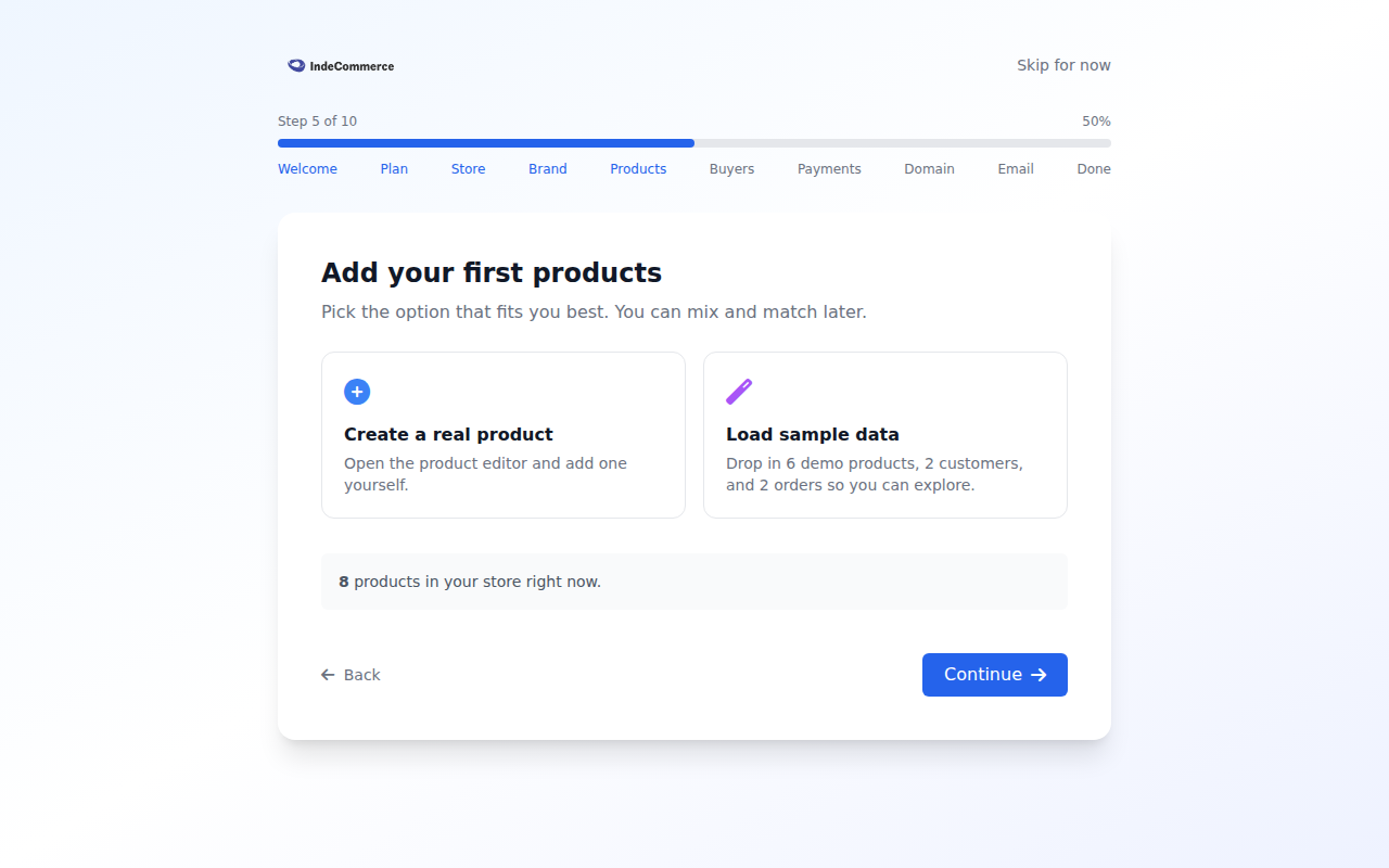 Onboarding Wizard — Add Products screenshot