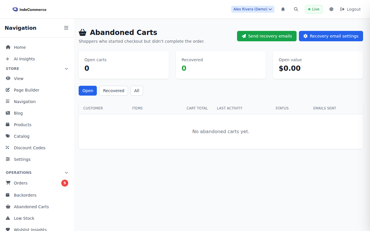 Abandoned Carts screenshot