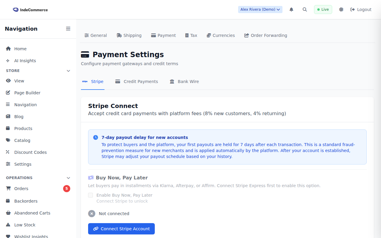 Payment Settings screenshot