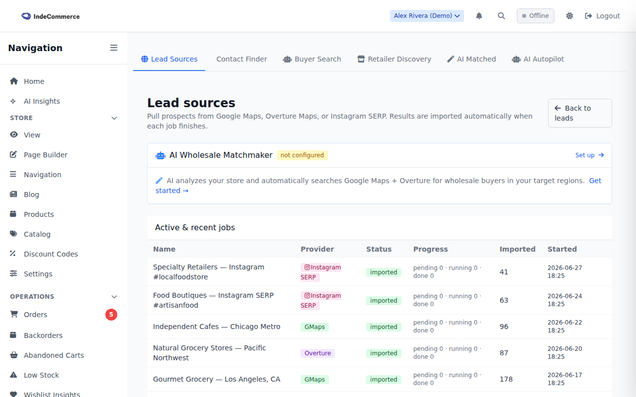 Lead Sources — Google Maps, Overture &amp; Instagram screenshot