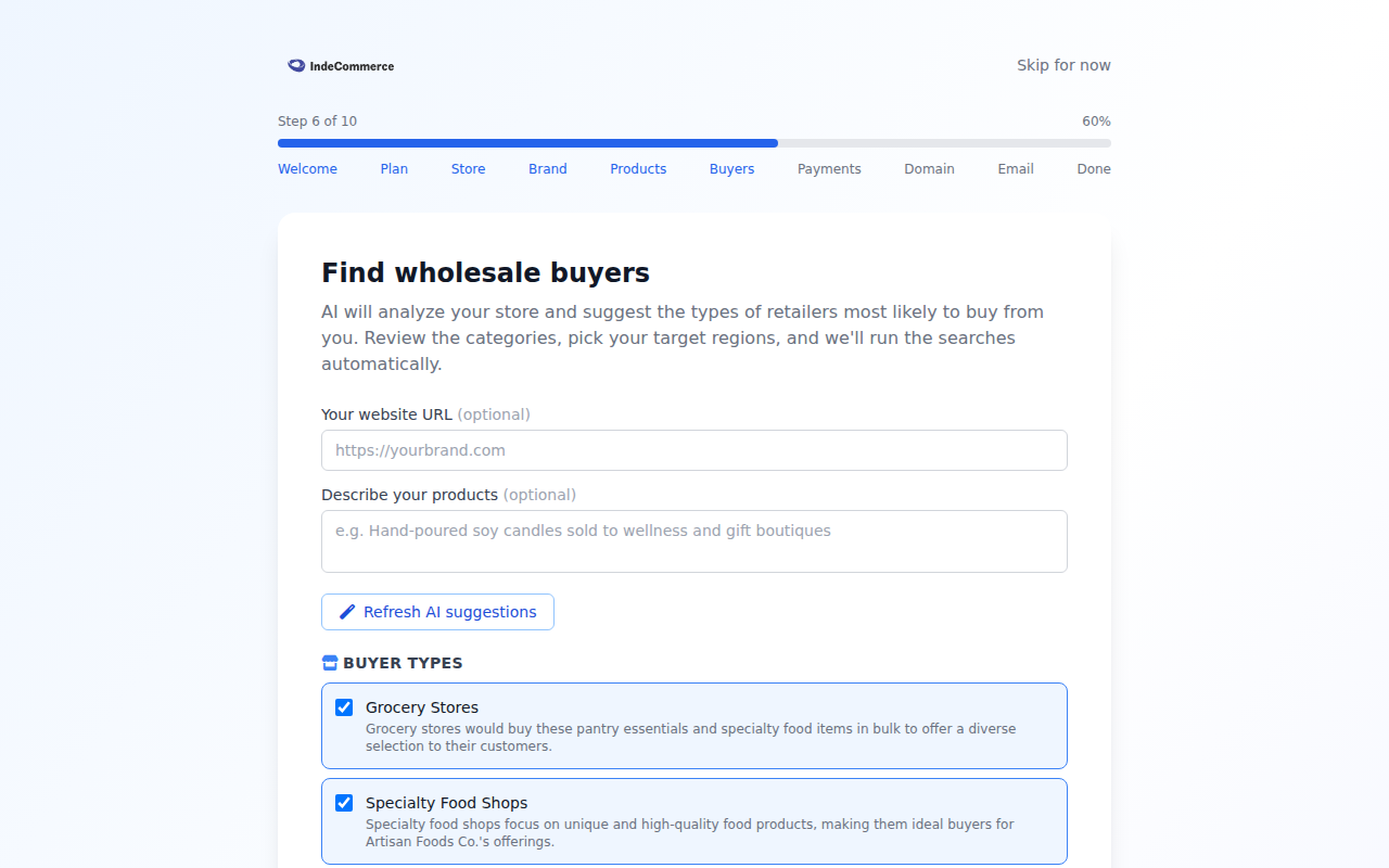 Onboarding Wizard — Find Buyers screenshot