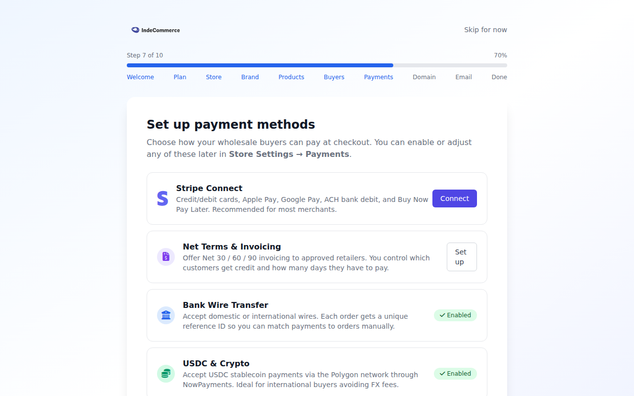 Onboarding Wizard — Payments screenshot