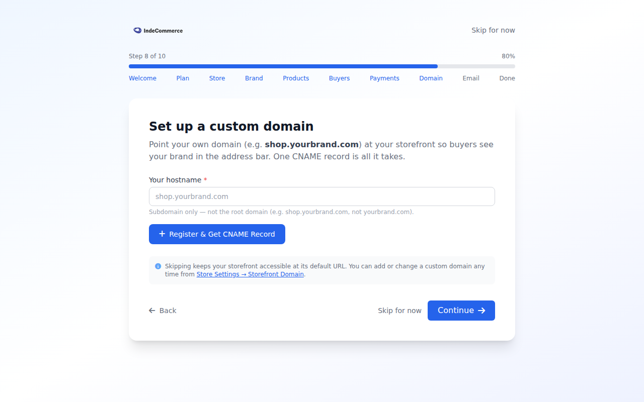 Onboarding Wizard — Custom Domain screenshot
