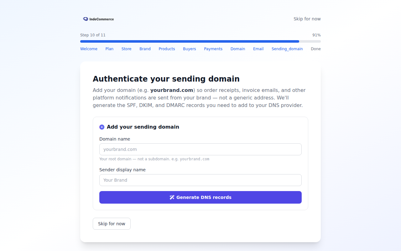 Onboarding Wizard — Sending Domain Auth screenshot